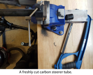 A freshly cut carbon steerer tube